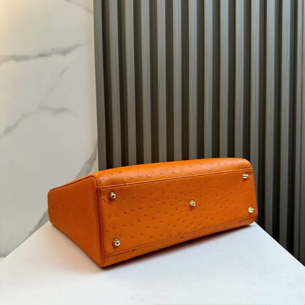 Preloved Dior Lady Dior Orange Ostrich Leather Two-Way Bag