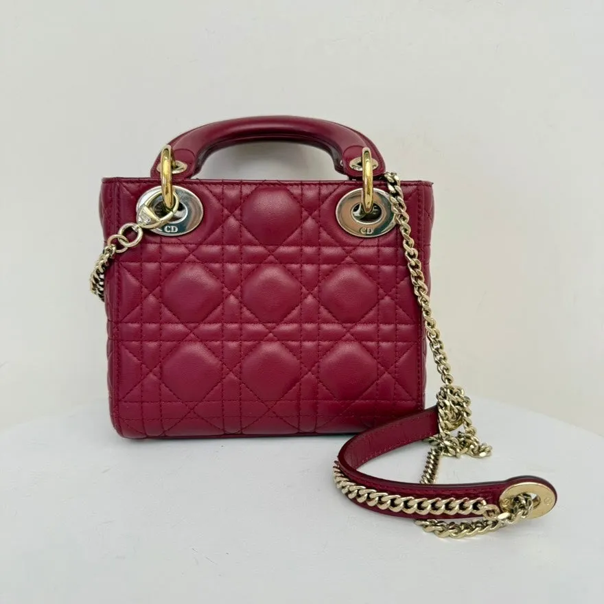 Preloved Dior Lambskin Lady Dior Mini 2way Bag Burgundy