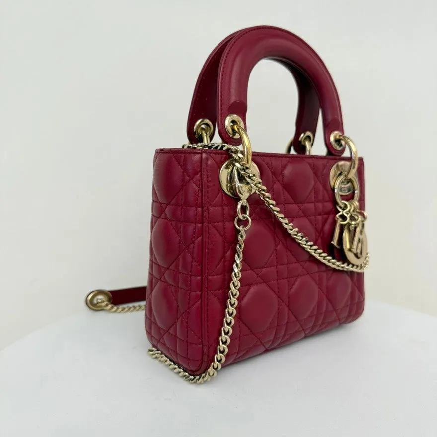 Preloved Dior Lambskin Lady Dior Mini 2way Bag Burgundy