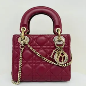 Preloved Dior Lambskin Lady Dior Mini 2way Bag Burgundy