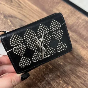 Preloved YSL Leather Compact Wallet 3116 Black Studded Wallet