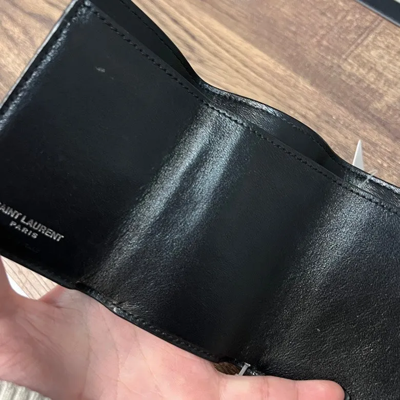 Preloved YSL Leather Compact Wallet 3116 Black Studded Wallet