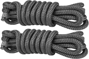 Premium Double Braided Nylon Boat Dock Lines - 3/8" x 15' with 12" Eyelet, Marine-Grade Docking Rope for Boats, Gray (2 Pack)