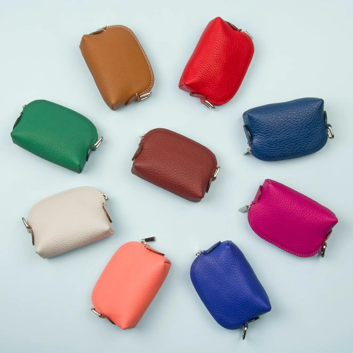 Premium Full-Grain Leather Portable Coin Purse for Women, Fashionable Cute Small Wallets Woman (Brown)