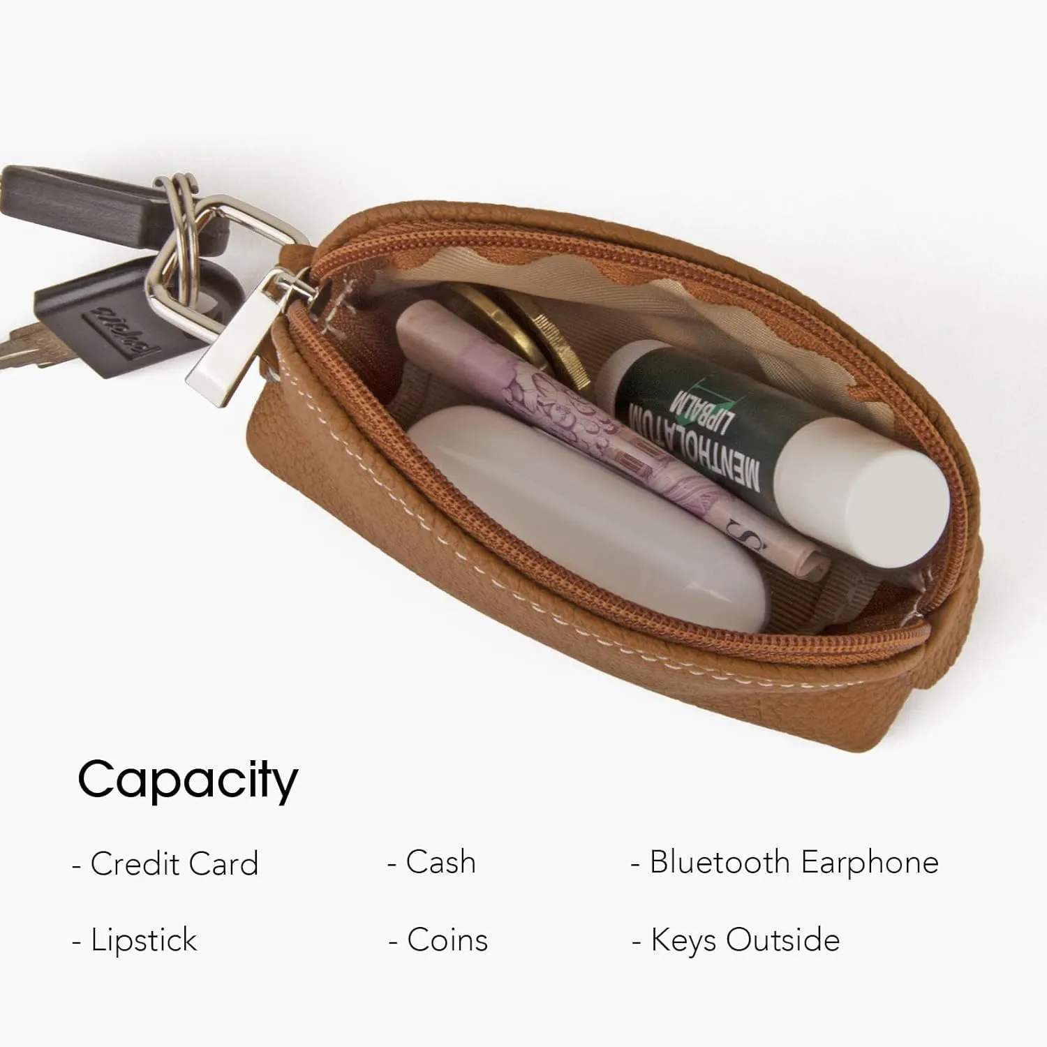 Premium Full-Grain Leather Portable Coin Purse for Women, Fashionable Cute Small Wallets Woman (Brown)