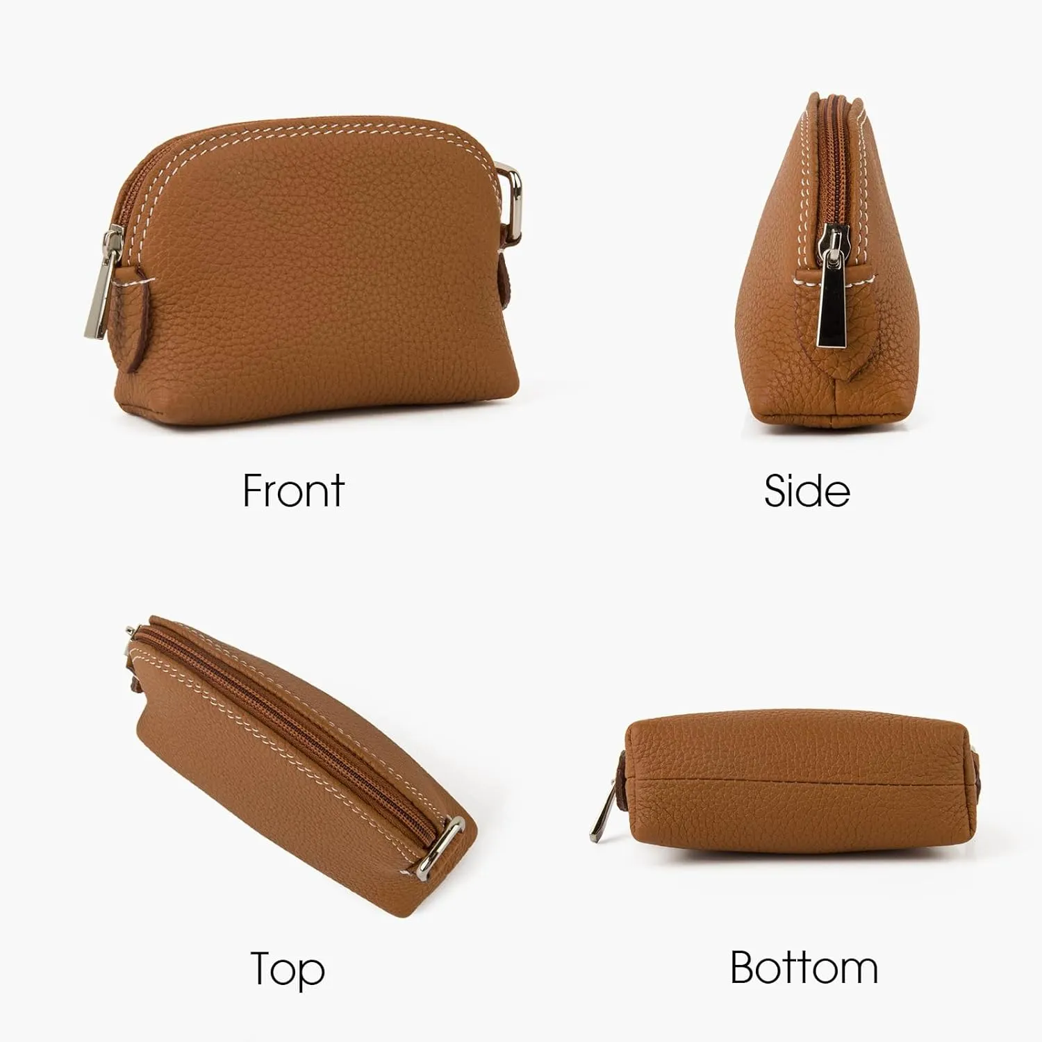 Premium Full-Grain Leather Portable Coin Purse for Women, Fashionable Cute Small Wallets Woman (Brown)
