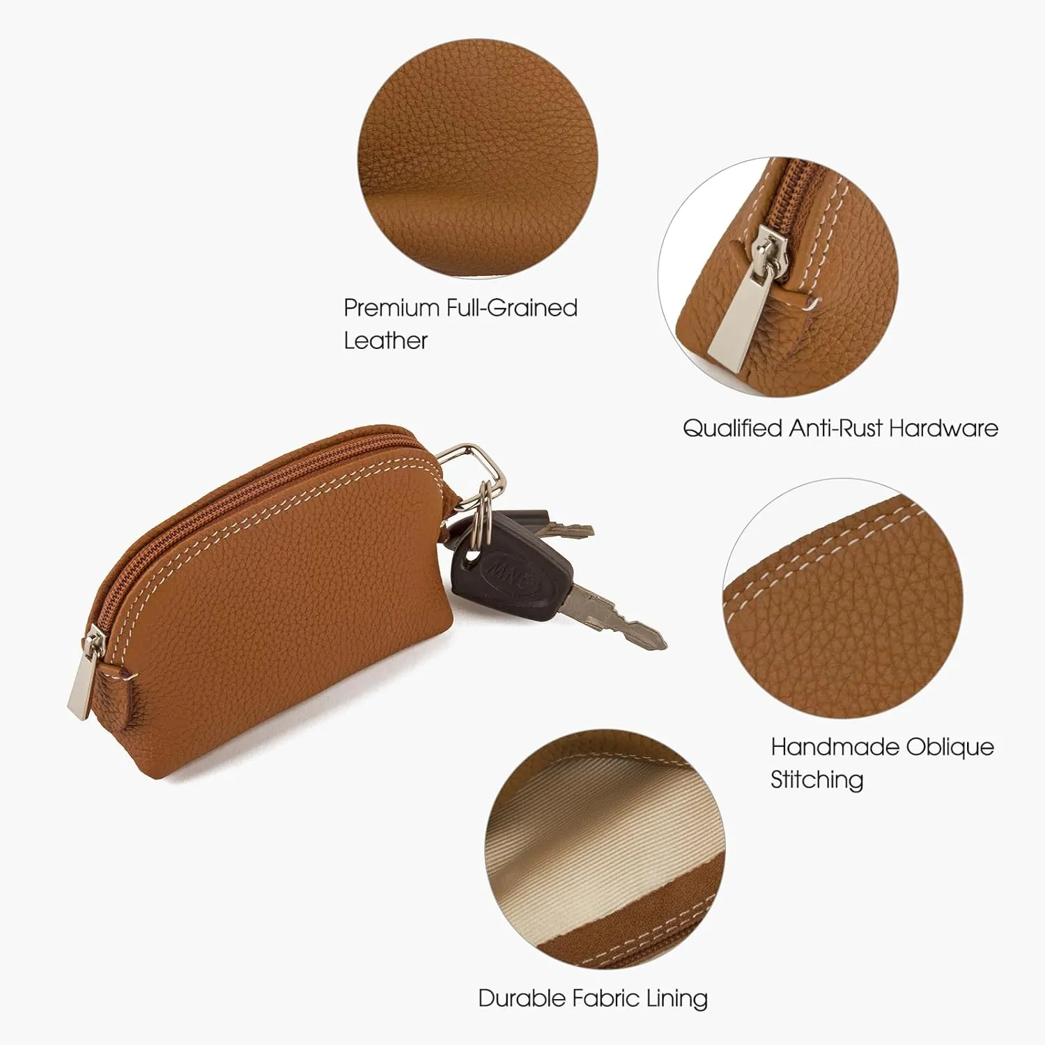 Premium Full-Grain Leather Portable Coin Purse for Women, Fashionable Cute Small Wallets Woman (Brown)