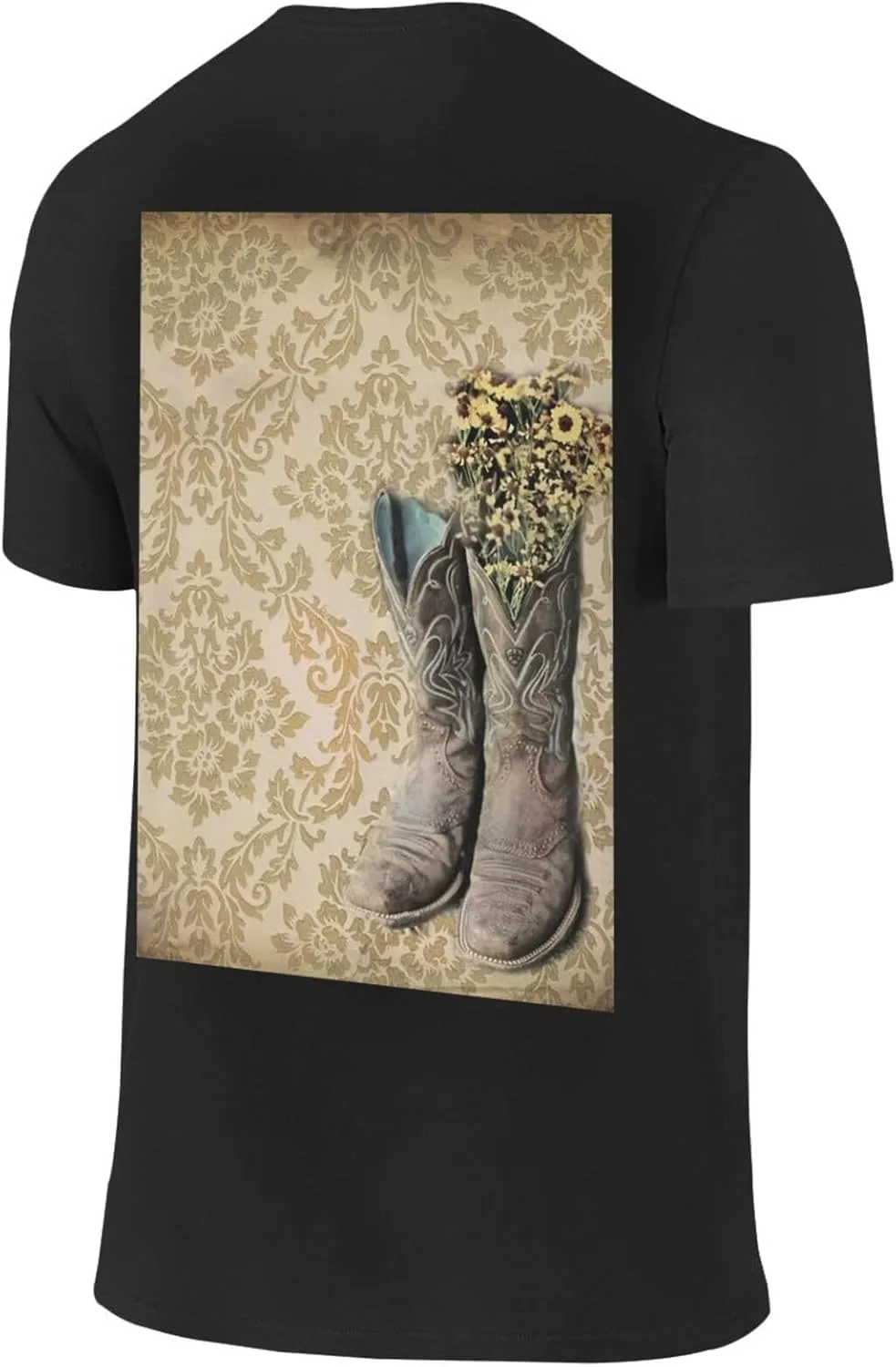 Primitive Rustic Western Cowboy Brown Turquoise Tooled Leather Cotton Short Sleeve T-Shirt,Stretch Comfortfit Tee for Sport