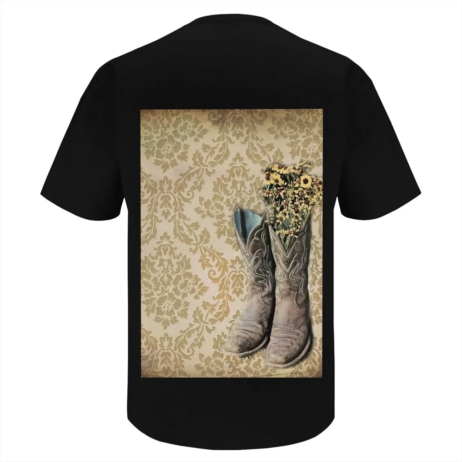 Primitive Rustic Western Cowboy Brown Turquoise Tooled Leather Cotton Short Sleeve T-Shirt,Stretch Comfortfit Tee for Sport
