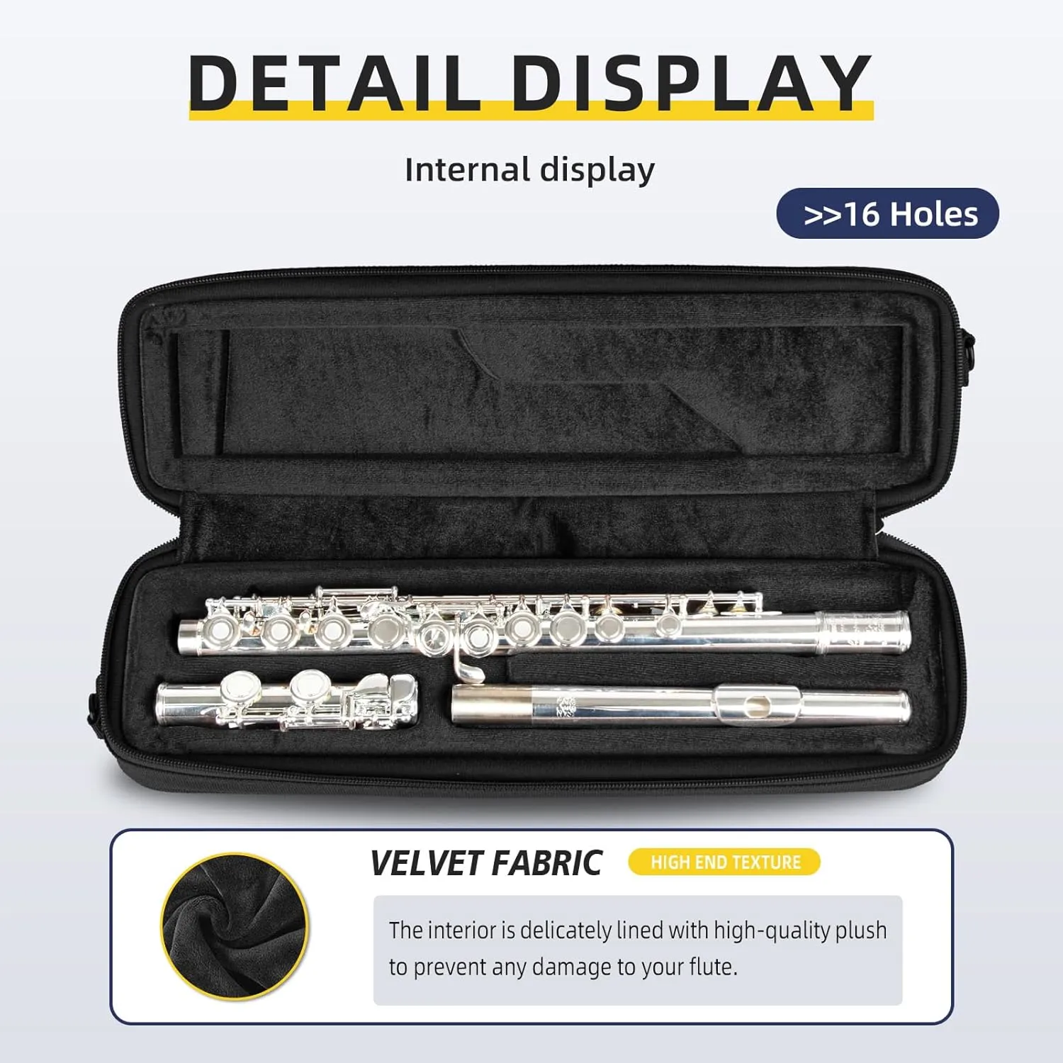 Professional Flute Bag With Flute Case Cover - Hard Shell Flute Case Hard Shell, Wear-resistant 1200d Oxford Cloth, Exterior Pocket - Ideal For B/C-Foot Flute