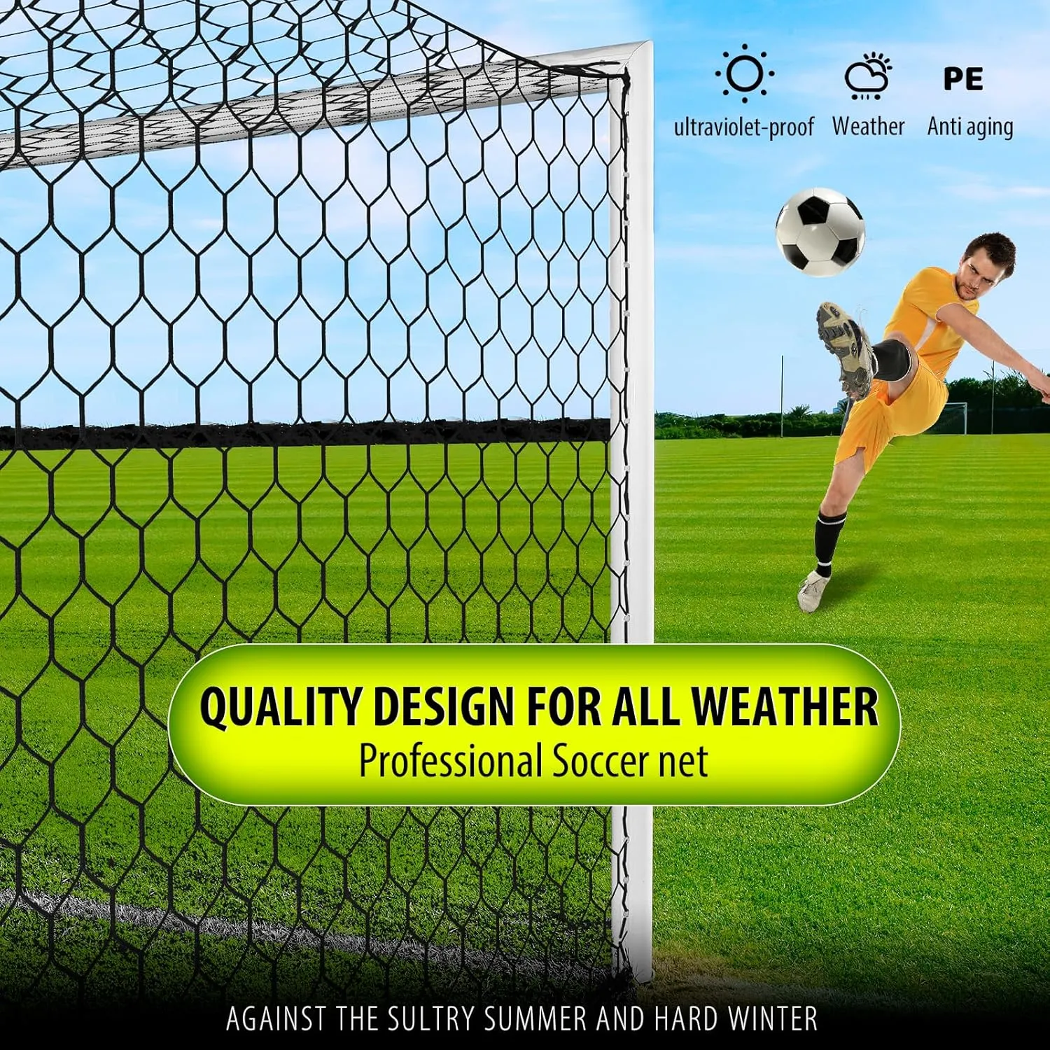 Professional Soccer Goal Net Replacement 24x8FT,18.5x6.5FT [4mm Nylon, 4" Hexagonal], Upgraded Weather Resistance, Enhanced Break Strength, Superior Abrasion Resistance