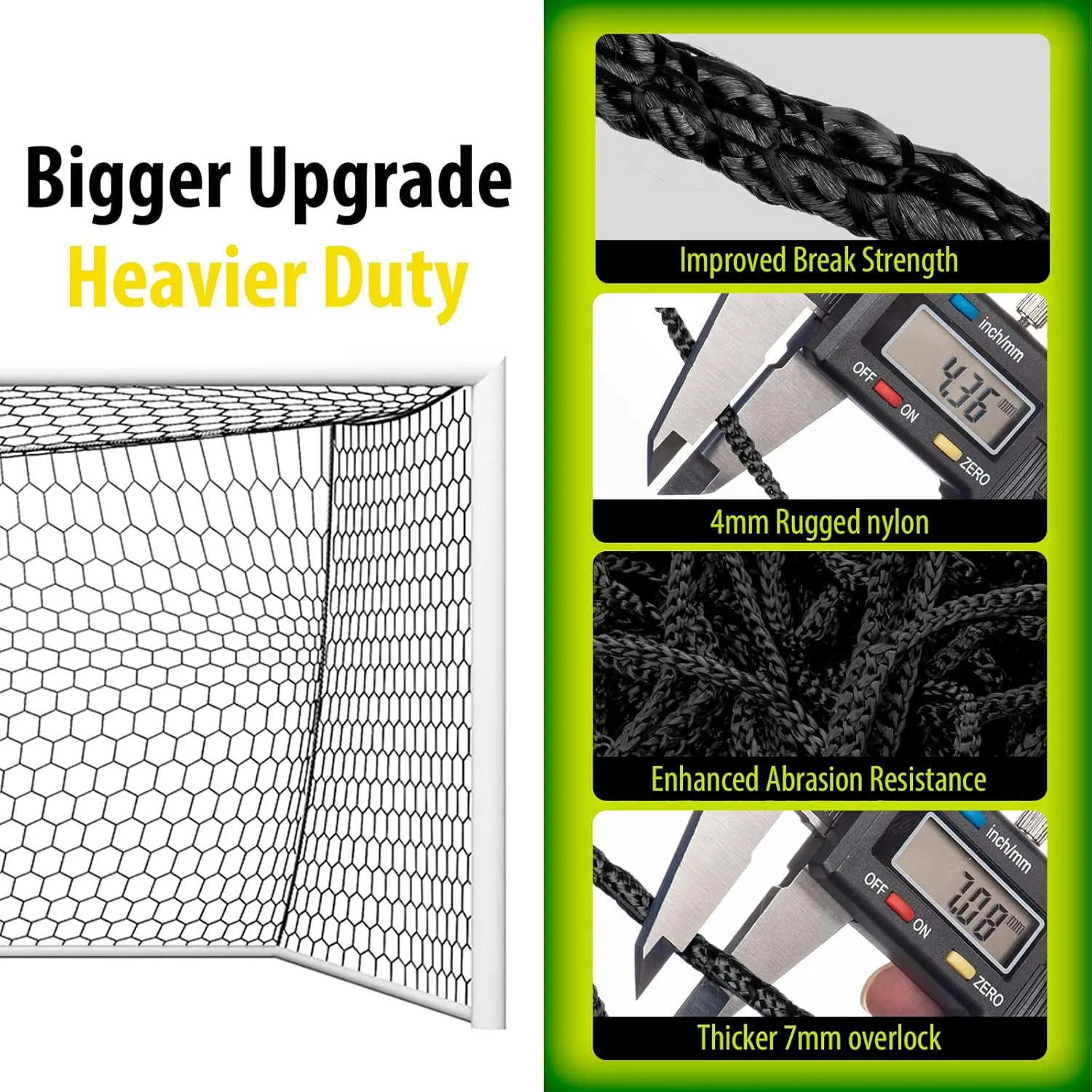 Professional Soccer Goal Net Replacement 24x8FT,18.5x6.5FT [4mm Nylon, 4" Hexagonal], Upgraded Weather Resistance, Enhanced Break Strength, Superior Abrasion Resistance
