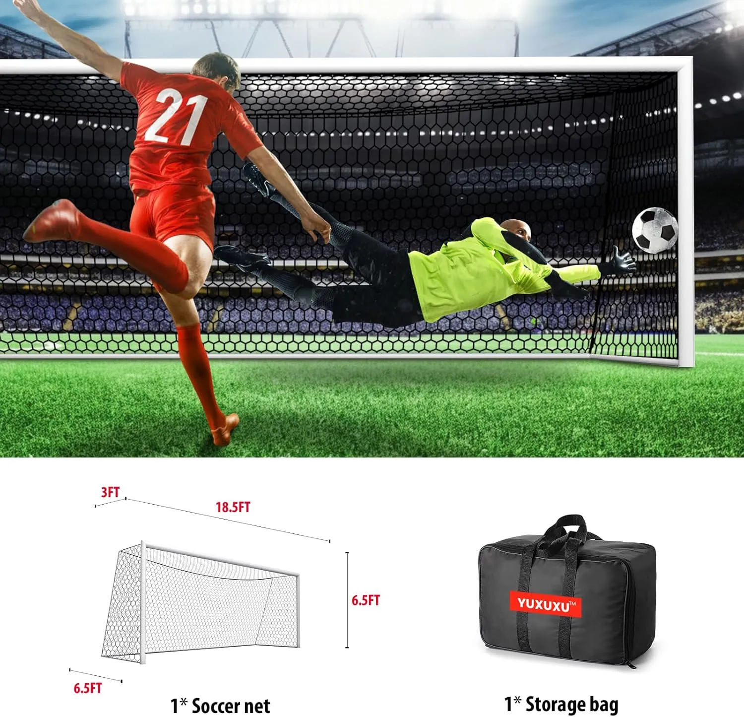 Professional Soccer Goal Net Replacement 24x8FT,18.5x6.5FT [4mm Nylon, 4" Hexagonal], Upgraded Weather Resistance, Enhanced Break Strength, Superior Abrasion Resistance