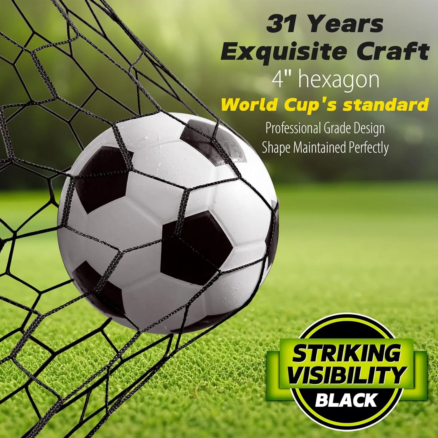 Professional Soccer Goal Replacement Net 24x8FT, 18.5x6.5FT, Upgraded Durability [4mm Nylon, 4" Hexagonal], Enhanced All-Weather, Higher Tensile Strength & More Abrasion Resistant (Net Only)