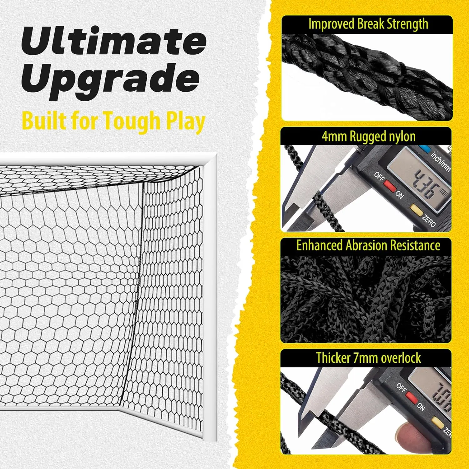 Professional Soccer Goal Replacement Net 24x8FT, 18.5x6.5FT, Upgraded Durability [4mm Nylon, 4" Hexagonal], Enhanced All-Weather, Higher Tensile Strength & More Abrasion Resistant (Net Only)