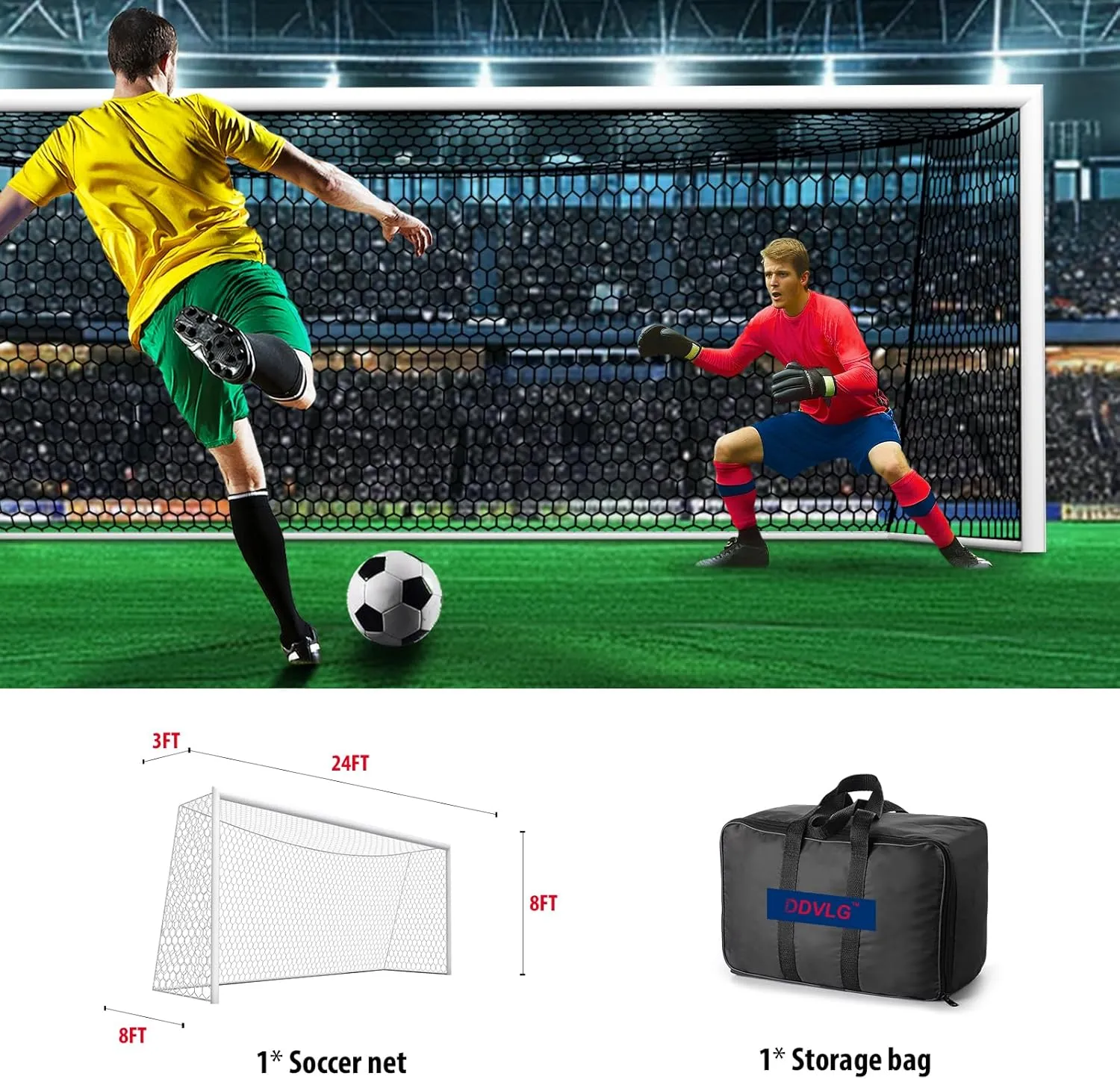Professional Soccer Goal Replacement Net 24x8FT, 18.5x6.5FT, Upgraded Durability [4mm Nylon, 4" Hexagonal], Enhanced All-Weather, Higher Tensile Strength & More Abrasion Resistant (Net Only)