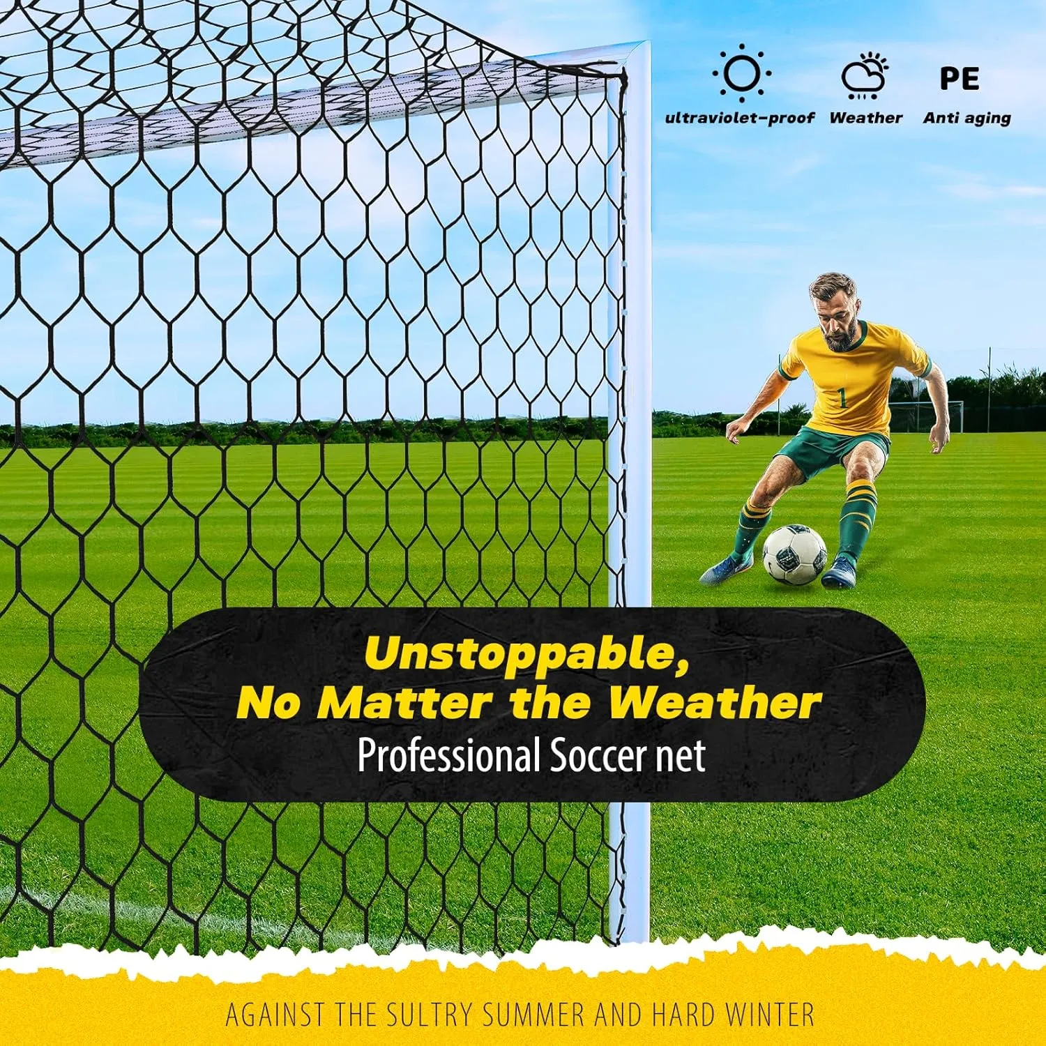 Professional Soccer Goal Replacement Net 24x8FT, 18.5x6.5FT, Upgraded Durability [4mm Nylon, 4" Hexagonal], Enhanced All-Weather, Higher Tensile Strength & More Abrasion Resistant (Net Only)