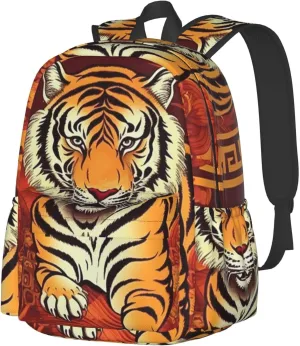 Prosperity in the Year of the Tiger Backpack Travel Casual Daypack for Men Women Laptop Backpack Lightweight Double Shoulder Bag for Work Hiking