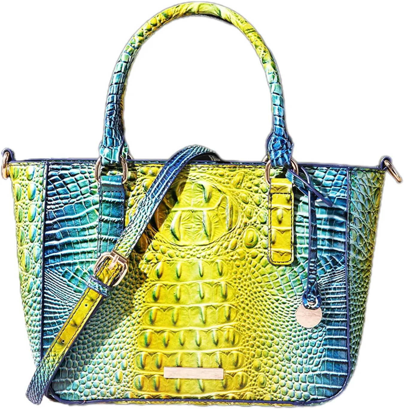 PU Leather Top Handle Handbag for Women Vintage Crocodile Print Large Capacity Satchel Daily Work Crossbody Shoulder Bag