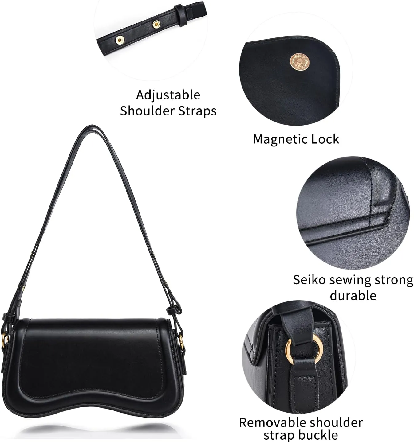 PU Leather Tote Bag for Women with 2 Removable Straps and Zipper Closure