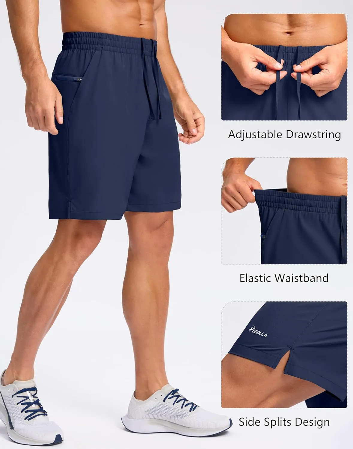 Pudolla Men's 7" Gym Workout Shorts with Zipper Pockets Lightweight Quick Dry Running Athletic Shorts for Men