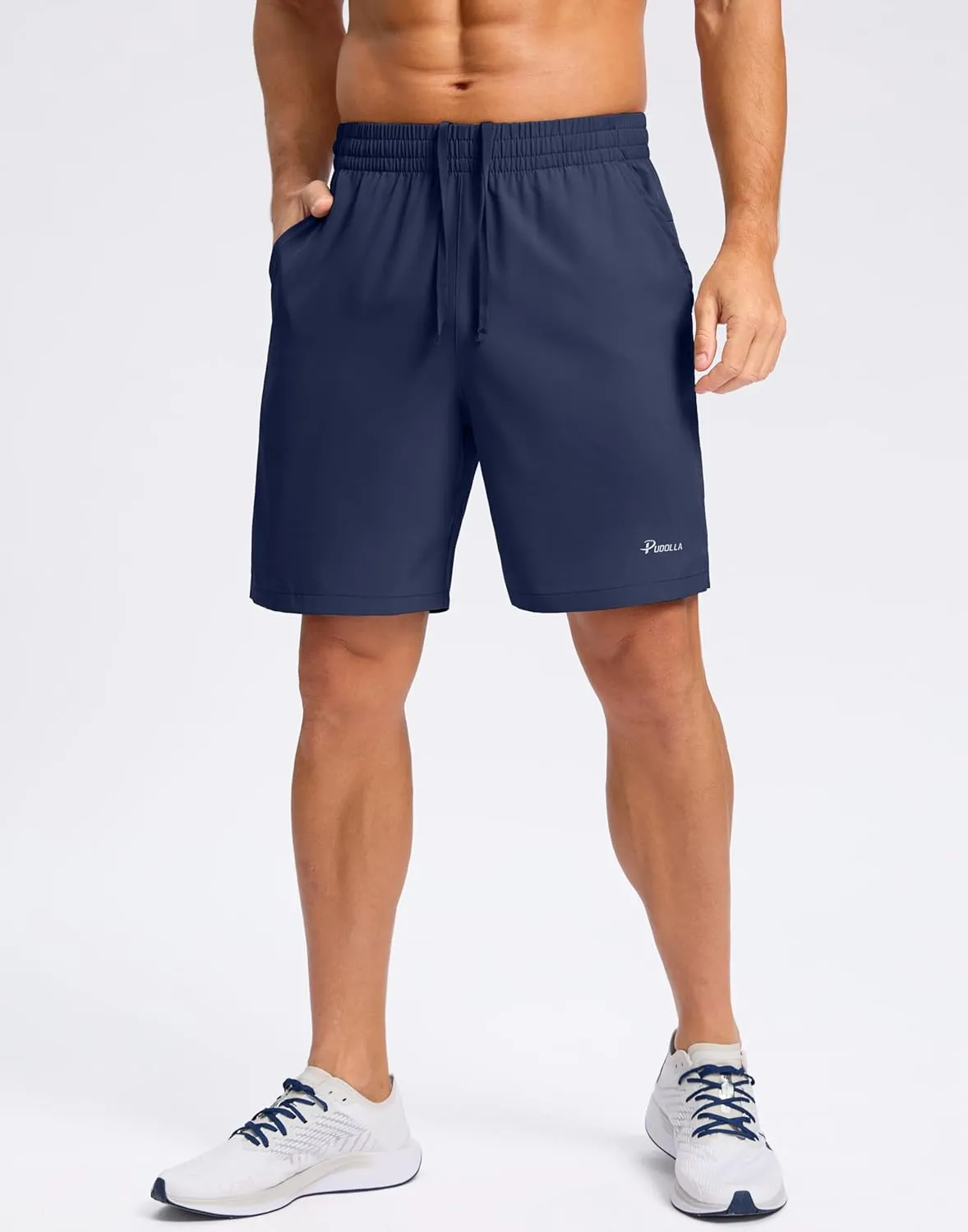 Pudolla Men's 7" Gym Workout Shorts with Zipper Pockets Lightweight Quick Dry Running Athletic Shorts for Men