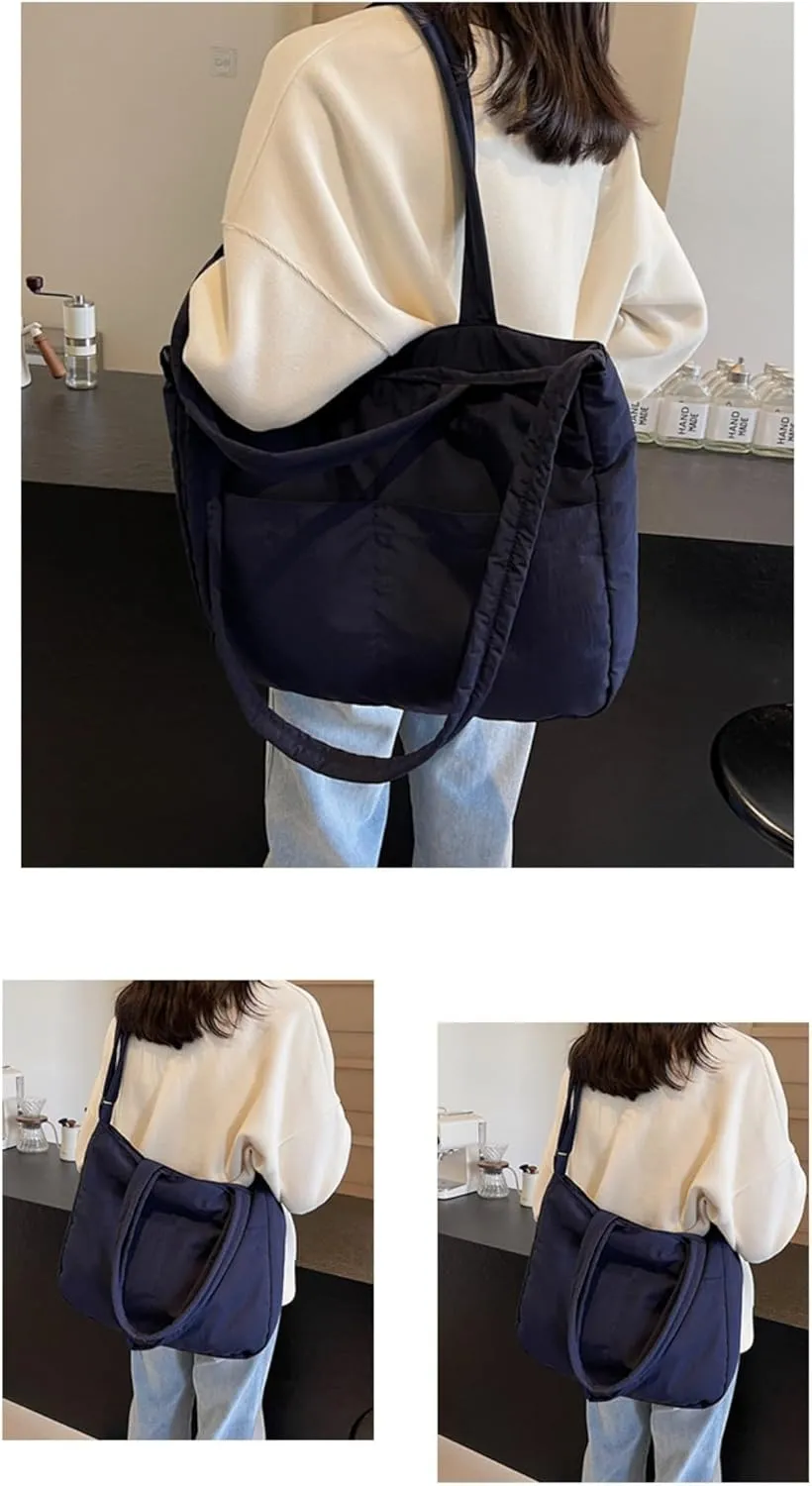 Puffy Tote Bag for Women with Zipper Large Lightweight Crossbody Handbag for Travel Gym Work