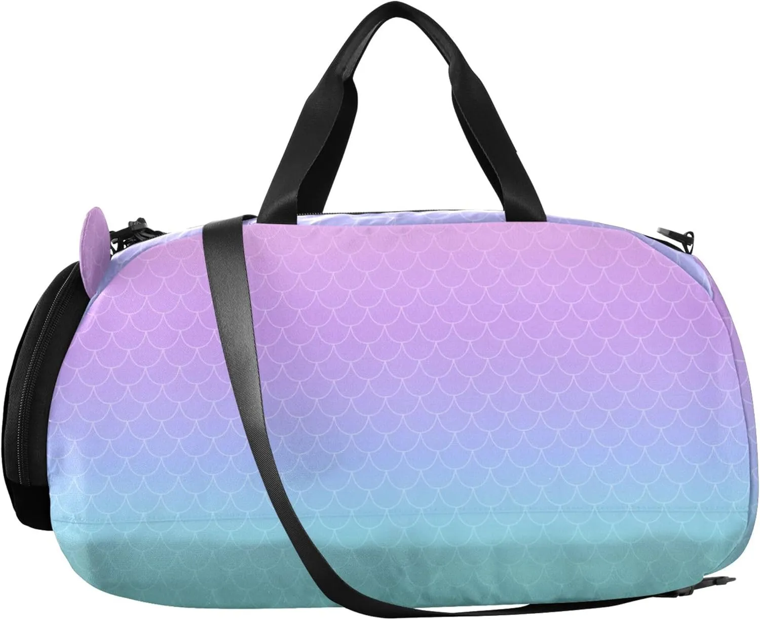 Purple Turquoise Mermaid Kids Cute Gym Bag with Shoes Compartment Large Capacity Weekender Overnight Dance Bag for Travel, Swimming, Dance, Ballet