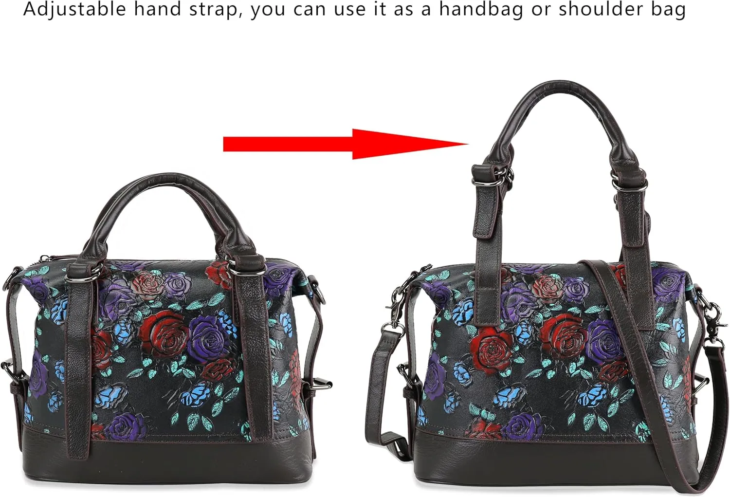 Purse and Handbags for Women Leather Shoulder Tote Handle Medium Satchel Vintage Embossing Rose