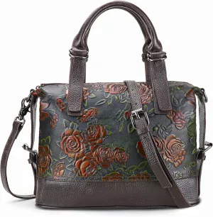 Purse and Handbags for Women Leather Shoulder Tote Handle Medium Satchel Vintage Embossing Rose