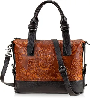 Purse and Handbags for Women Leather Shoulder Tote Handle Medium Satchel Vintage Embossing Rose