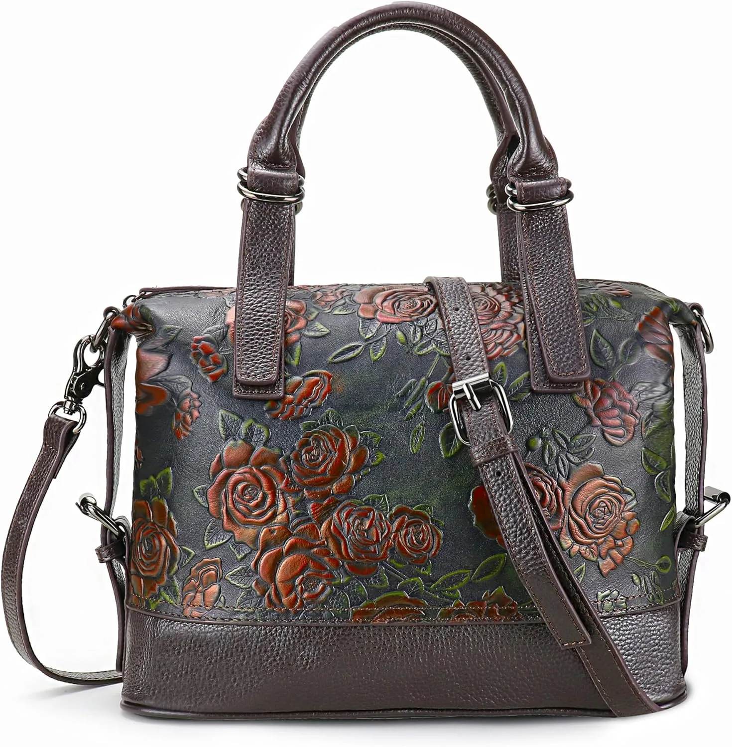 Purse and Handbags for Women Leather Shoulder Tote Handle Medium Satchel Vintage Embossing Rose