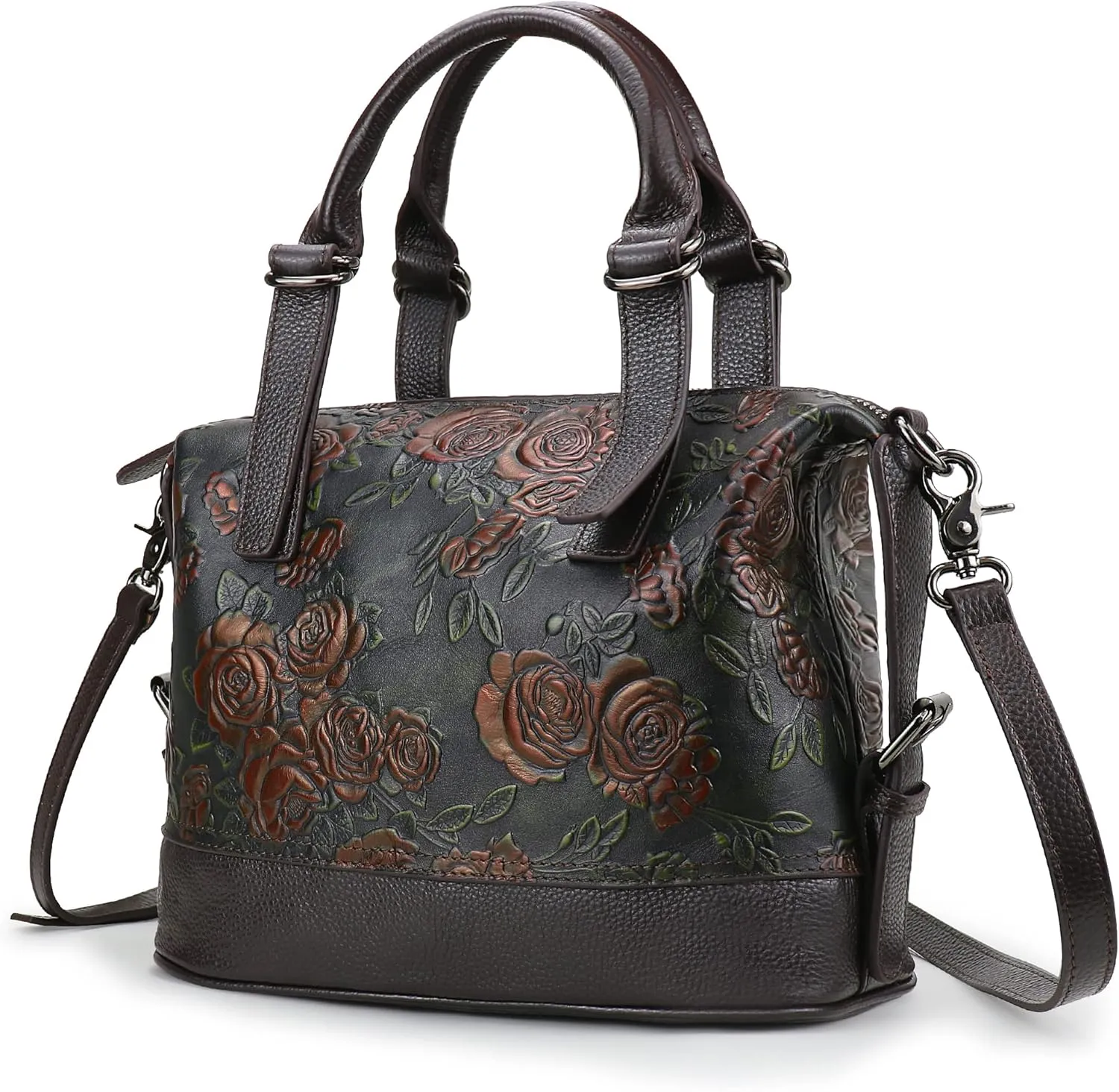 Purse and Handbags for Women Leather Shoulder Tote Handle Medium Satchel Vintage Embossing Rose