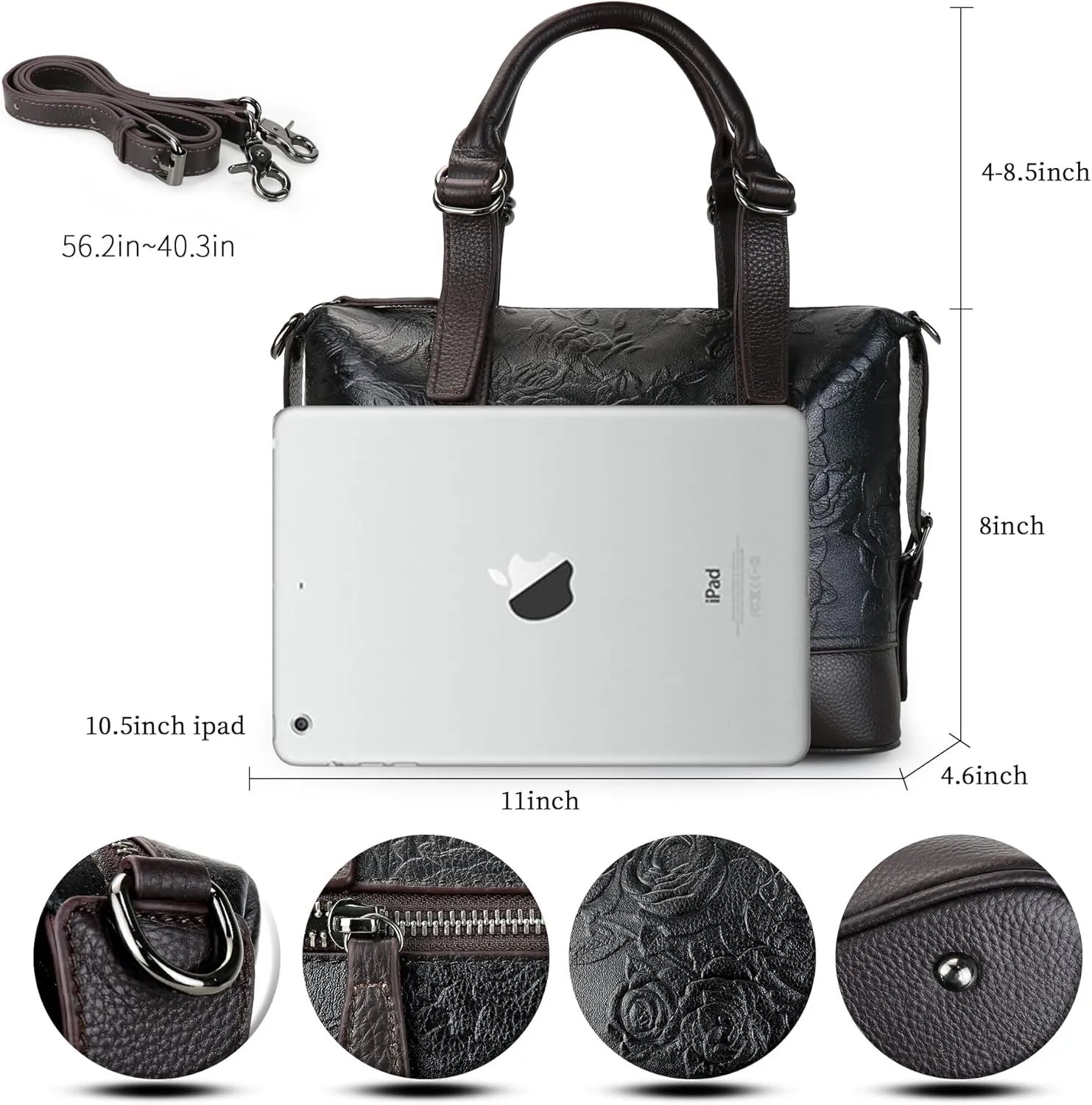 Purse and Handbags for Women Leather Shoulder Tote Handle Medium Satchel Vintage Embossing Rose
