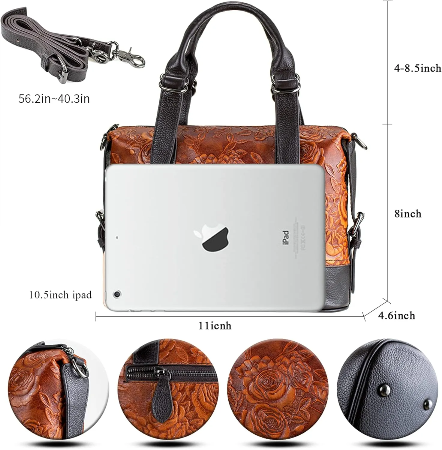 Purse and Handbags for Women Leather Shoulder Tote Handle Medium Satchel Vintage Embossing Rose