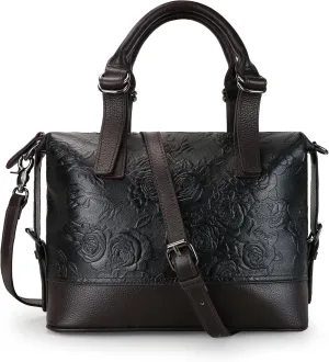 Purse and Handbags for Women Leather Shoulder Tote Handle Medium Satchel Vintage Embossing Rose