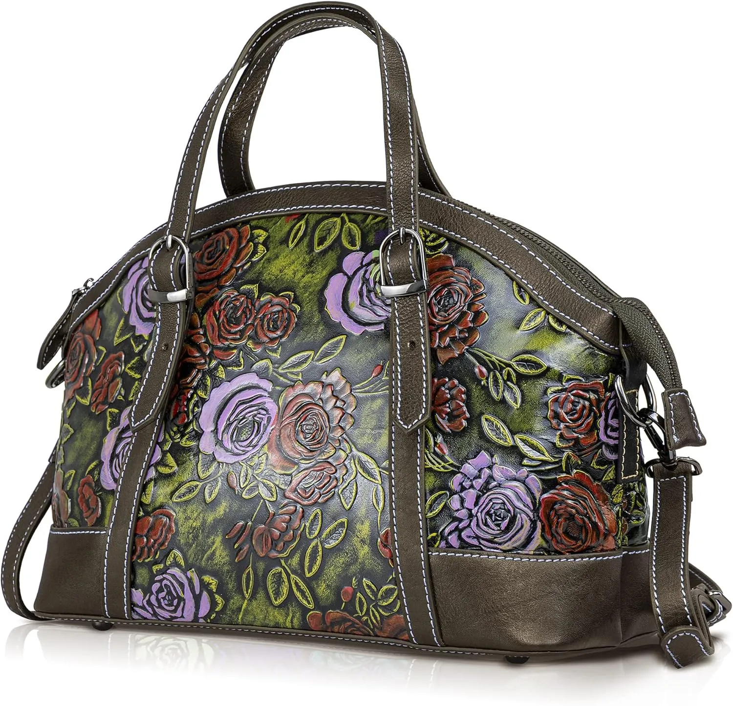 Purse and Handbags for Women Leather Shoulder Tote Handle Medium Satchel Vintage Embossing Rose