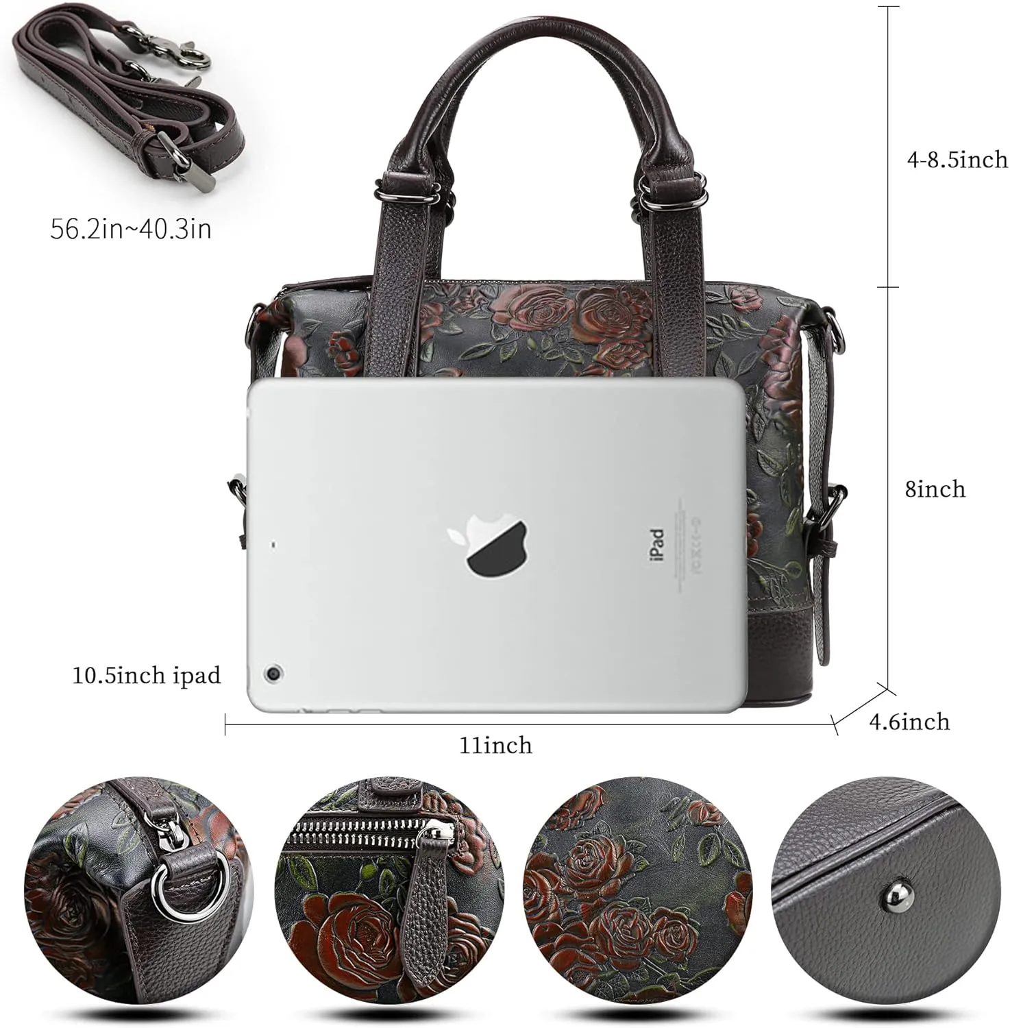 Purse and Handbags for Women Leather Shoulder Tote Handle Medium Satchel Vintage Embossing Rose