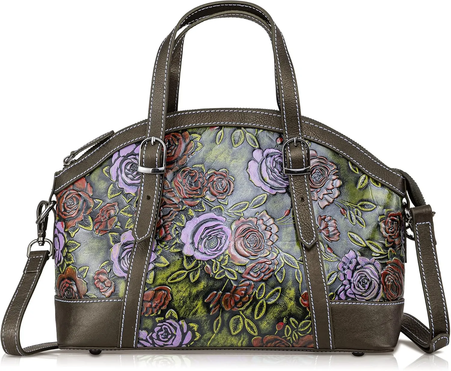 Purse and Handbags for Women Leather Shoulder Tote Handle Medium Satchel Vintage Embossing Rose