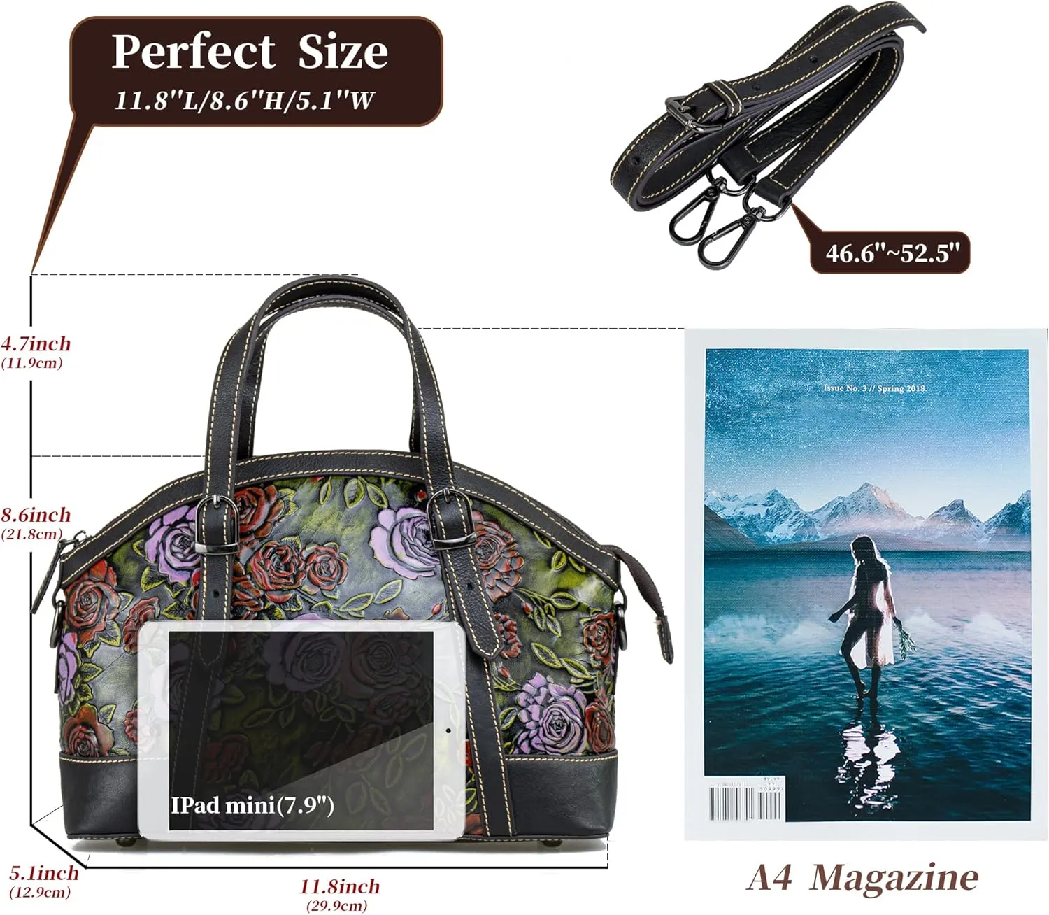 Purse and Handbags for Women Leather Shoulder Tote Handle Medium Satchel Vintage Embossing Rose
