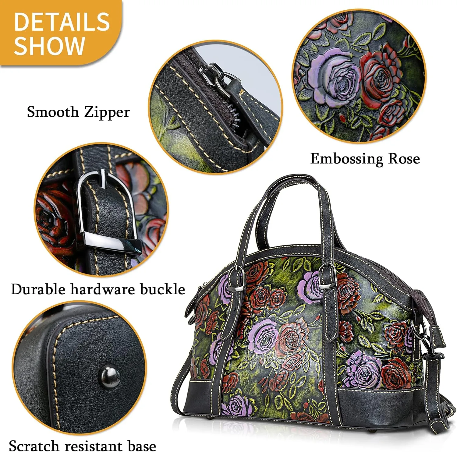 Purse and Handbags for Women Leather Shoulder Tote Handle Medium Satchel Vintage Embossing Rose