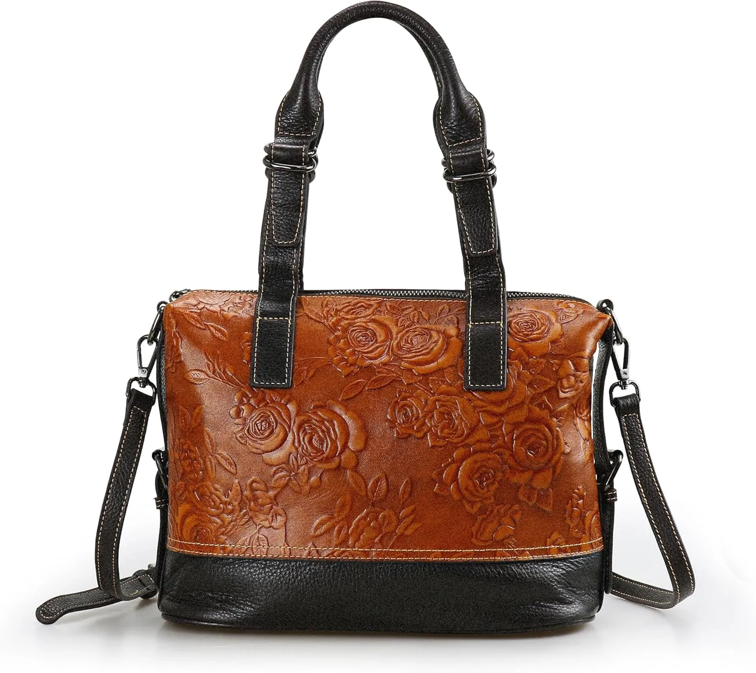 Purse and Handbags for Women Leather Shoulder Tote Handle Medium Satchel Vintage Embossing Rose