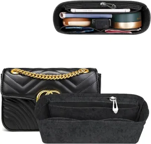 Purse Organizer Insert with Zipper for GG Marmont Insert Matelasse Shoulder Bag,Handbag Organizer Liner Pouch,Handbag Tote Shaper Insert for Women Inner Bladder Bag(Dark Gray,Medium)