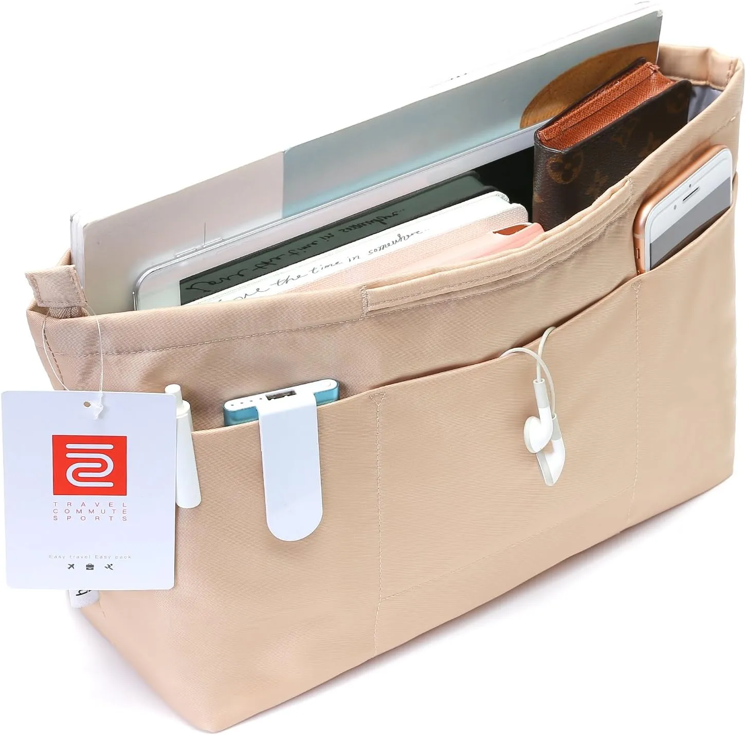 Purse Organizer Insert with zipper Nylon fabric for women Handbags & Totebag beige Size: Medium: 15.7"(Top)/12.2"(Bottom) L × 4.7" W × 8.3" H