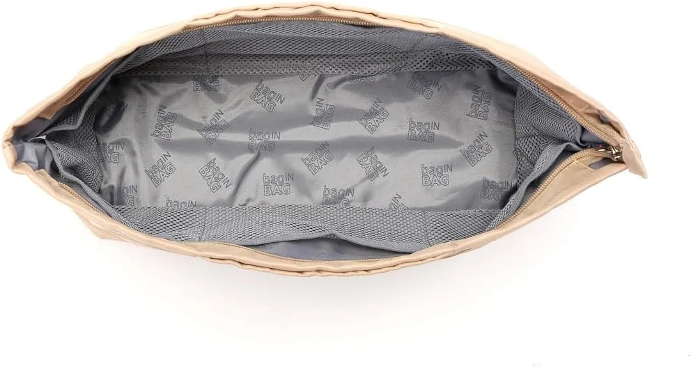 Purse Organizer Insert with zipper Nylon fabric for women Handbags & Totebag beige Size: Medium: 15.7"(Top)/12.2"(Bottom) L × 4.7" W × 8.3" H