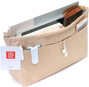 Purse Organizer Insert with zipper Nylon fabric for women Handbags & Totebag beige Size: Medium: 15.7"(Top)/12.2"(Bottom) L × 4.7" W × 8.3" H