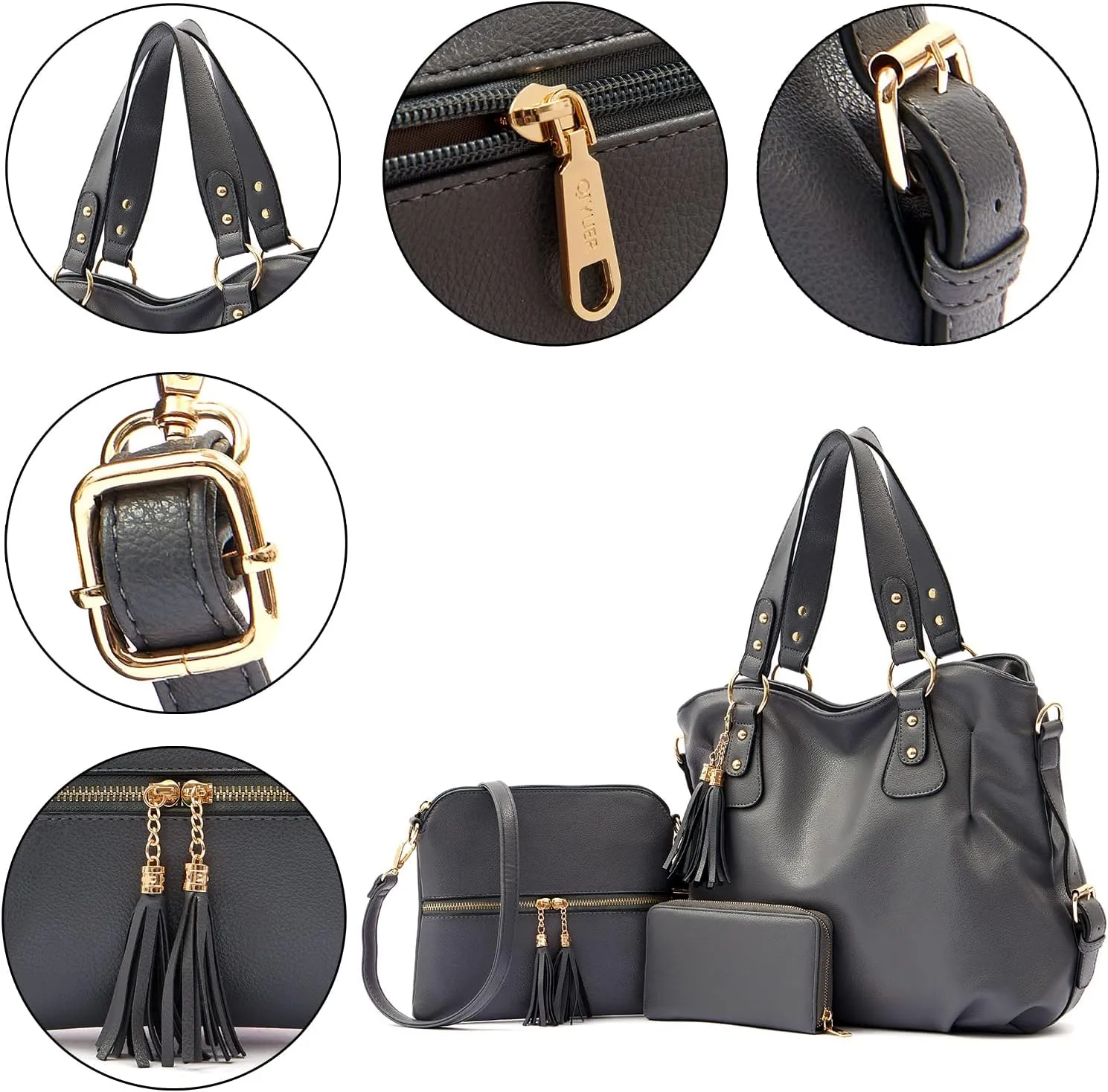 Qiyuer Purses And Wallets Set For Women Tote Handbags Large Hobo Bag Purse With Wallet 3PCS