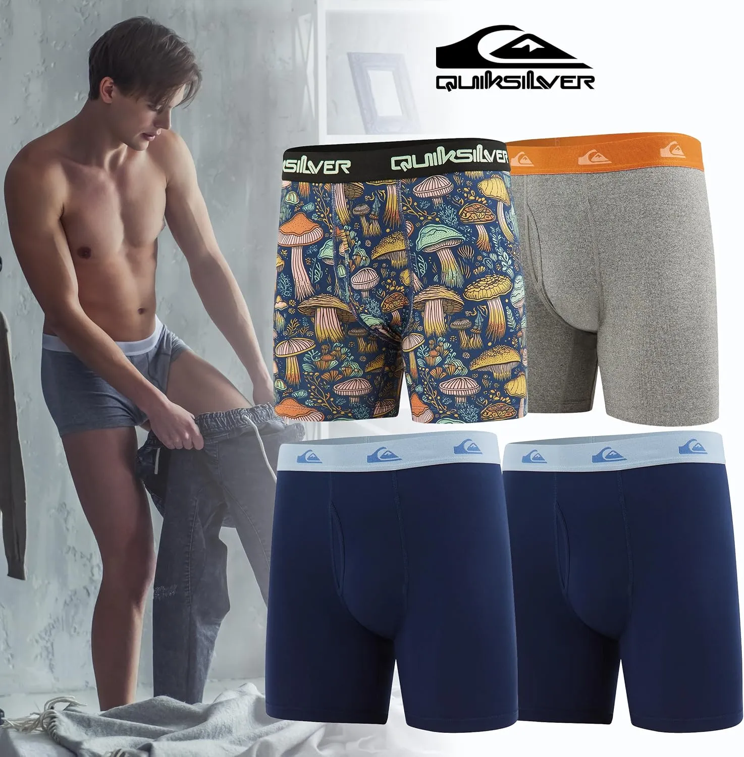 Quiksilver Mens Underwear 4 Pack Boxers for Men Supersoft Brushed Polyester Mens Boxer Briefs