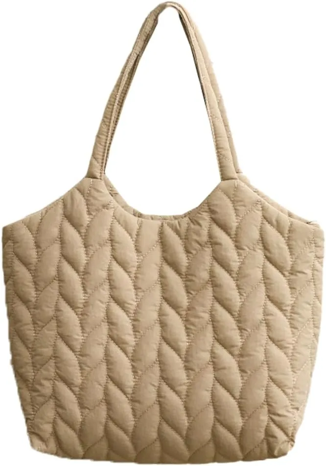 Quilted Shoulder Bag for Women Soft Nylon Purse Large Casual Canvas Handbags Working Shopping Top Handle Bag