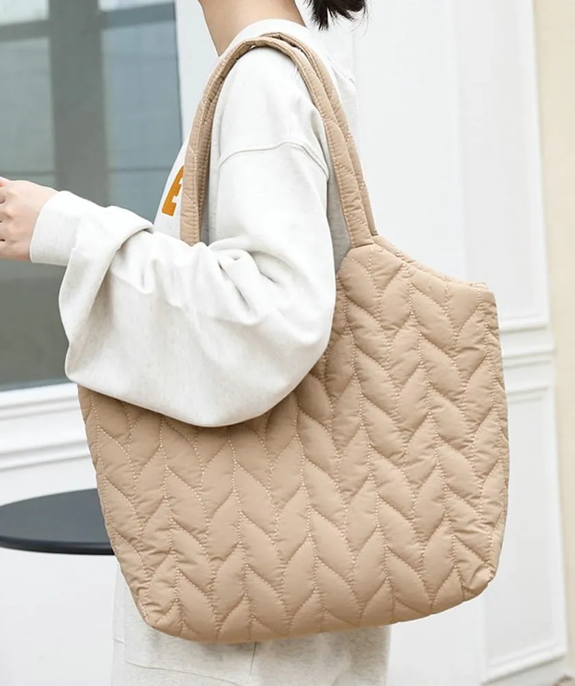 Quilted Shoulder Bag for Women Soft Nylon Purse Large Casual Canvas Handbags Working Shopping Top Handle Bag